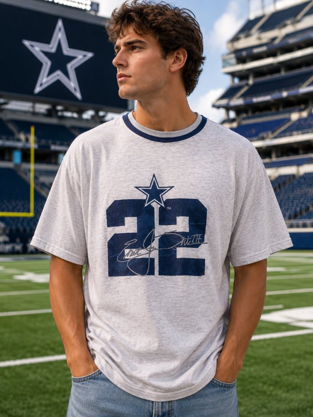 Vintage Emmitt Smith #22 Dallas Cowboys Legends T Shirt Mens L Gray NFL Football